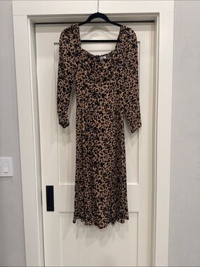 Reformation Sigmund Tan and Black Leopard Midi Dress